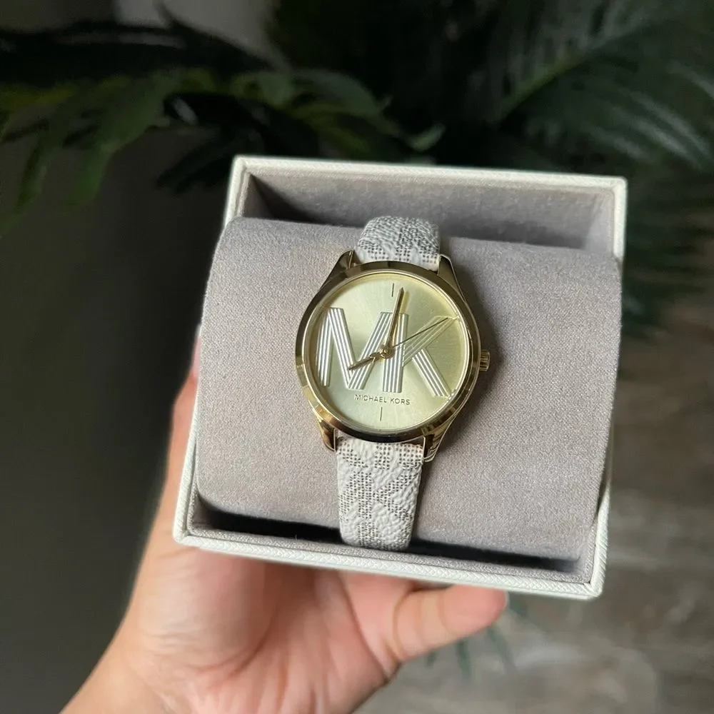 New 😍 Mk Women's Jaycie 3-Hand Quartz Leather Strap Watch, 33mm - Picture 5 of 7